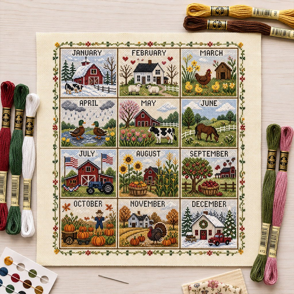 🌿 Stitch Every Season | 12-Month Cross Stitch Collection – 49% OFF Today 🔥