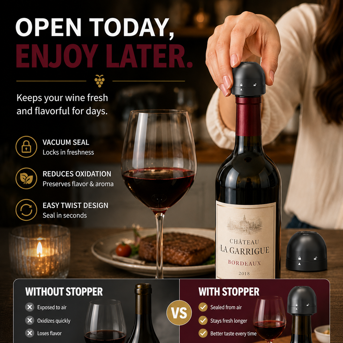 🍷🎁 Holiday Hosting Essential | Reusable Twist-Lock Wine Stoppers – 2PCS, Save 35%