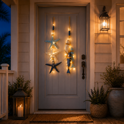 🔥 Limited-Time 50% OFF 🌊 Lighted Coastal Wooden Starfish & Fish Hanging Decor – 23.2" × 6.7" Beach Wall Accent