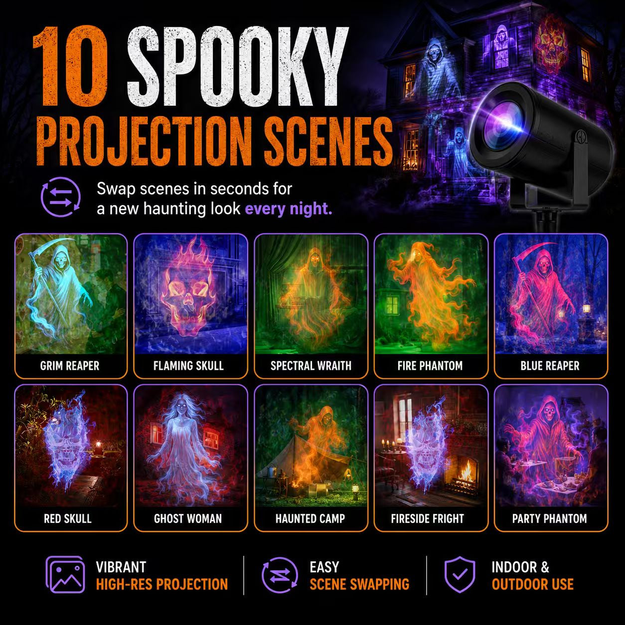 🎃 50% OFF TODAY! 32FT HD Halloween Projector Light – 10 Spooky Patterns to WOW Your Party 👻✨