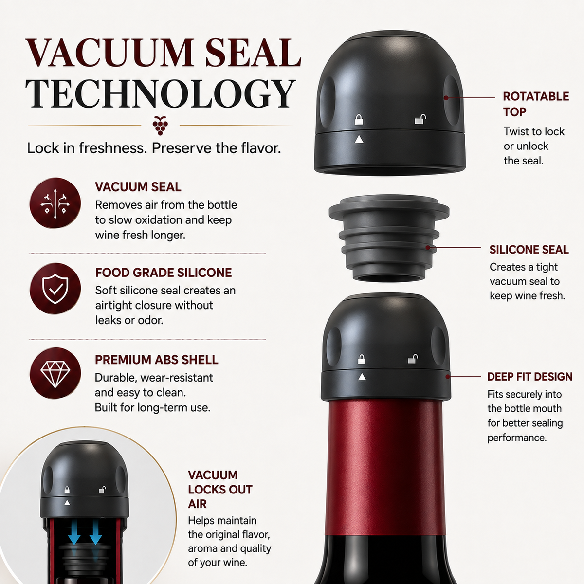 🍷🎁 Holiday Hosting Essential | Reusable Twist-Lock Wine Stoppers – 2PCS, Save 35%