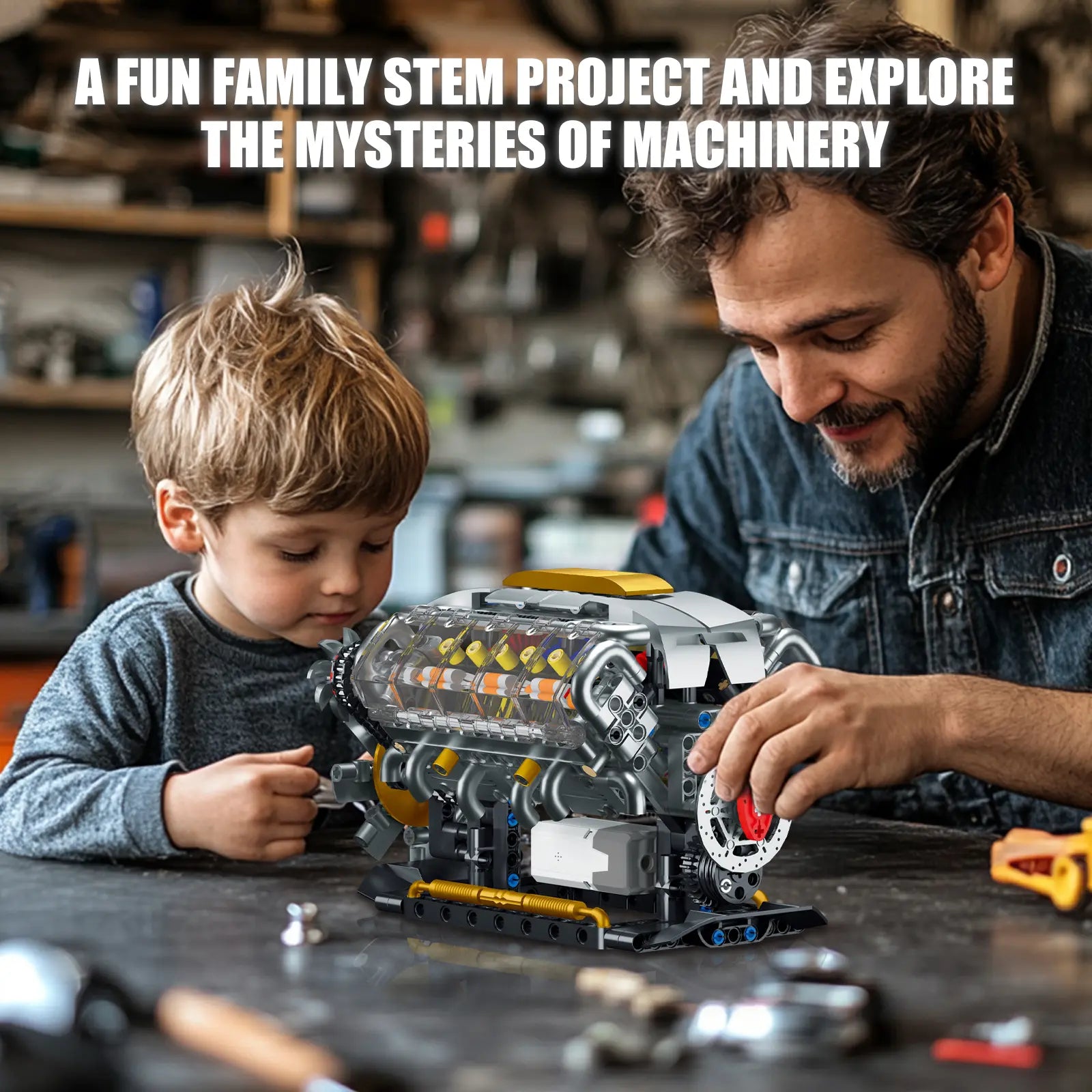 🔥 V8 Engine Model Kit – 1:1 Scale DIY Mechanical Building Set with 692 Pieces for Car Lovers & STEM Learning