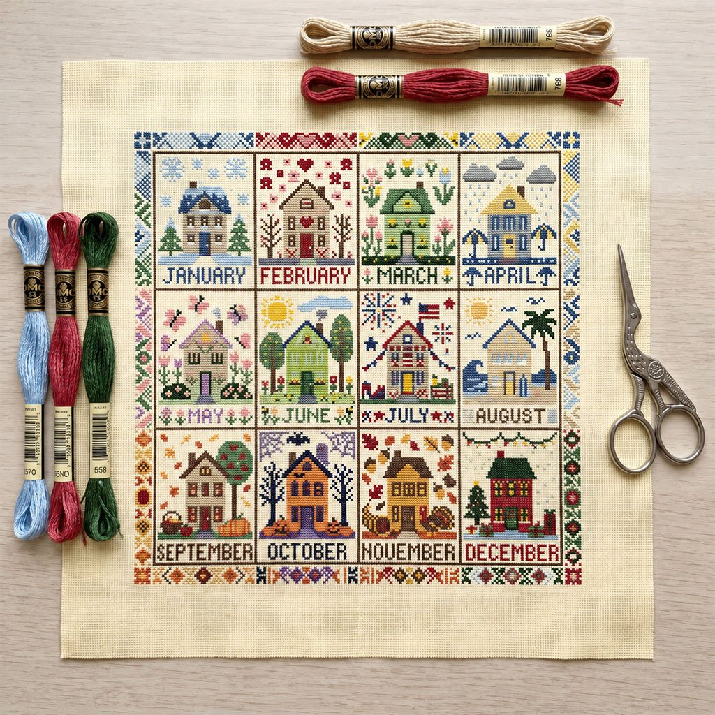 🌿 Stitch Every Season | 12-Month Cross Stitch Collection – 49% OFF Today 🔥