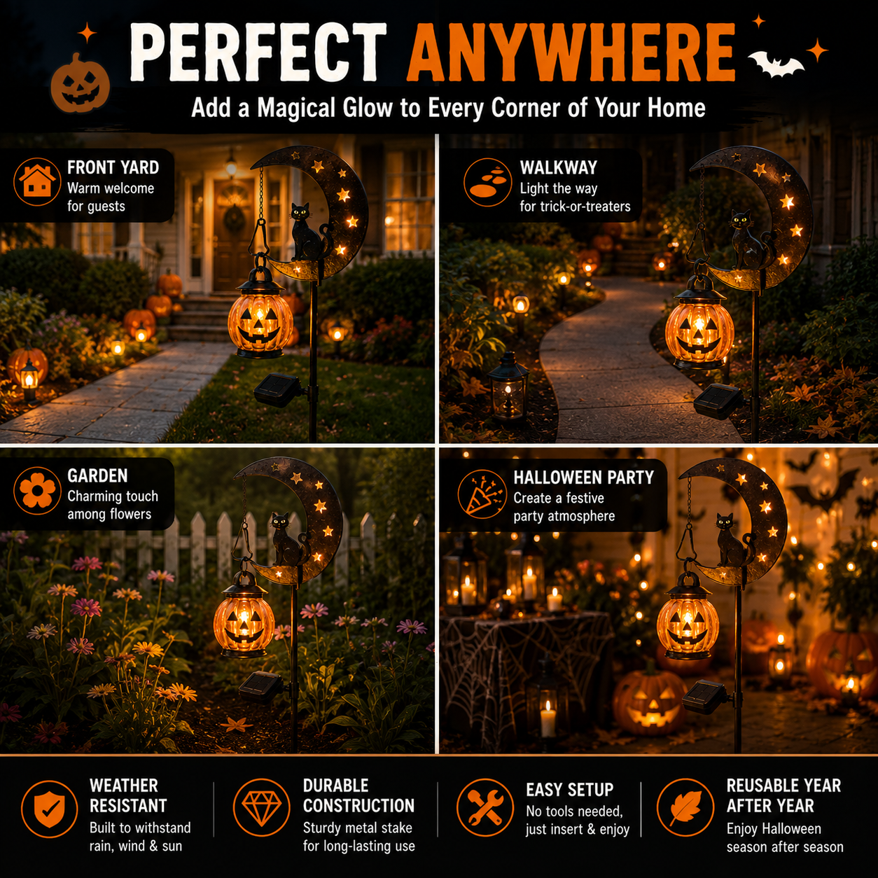 🔥 Last Day 55% OFF –Solar Halloween Garden Stake Light 👻🎃 | Black Cat & Pumpkin Decor