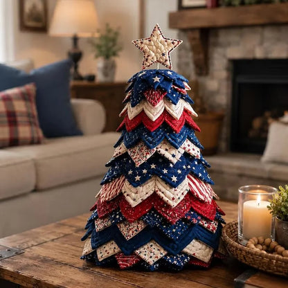 🔥LAST DAY 50% OFF - 🎄Americana Christmas Tree Quilt Kit – Easy Layered Fabric Holiday Décor for Quilting Lovers