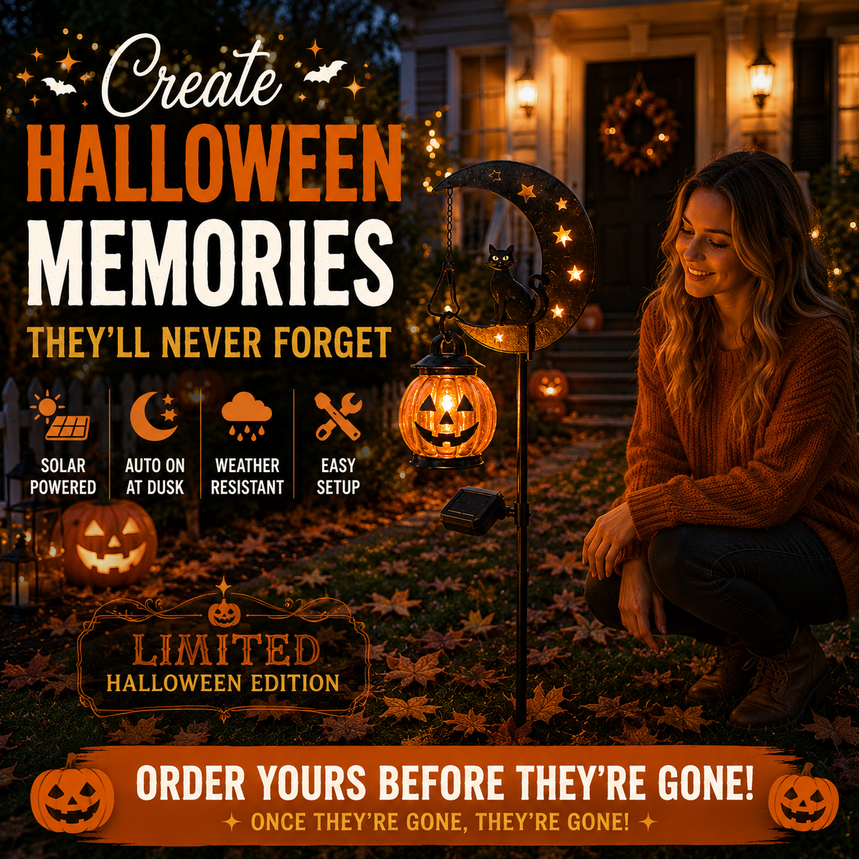 🔥 Last Day 55% OFF –Solar Halloween Garden Stake Light 👻🎃 | Black Cat & Pumpkin Decor