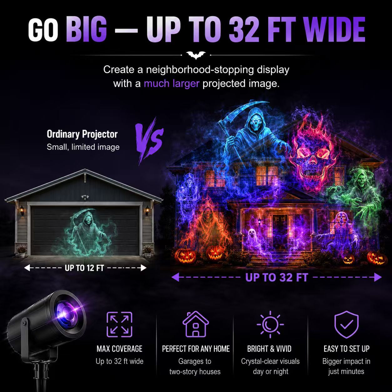 🎃 50% OFF TODAY! 32FT HD Halloween Projector Light – 10 Spooky Patterns to WOW Your Party 👻✨