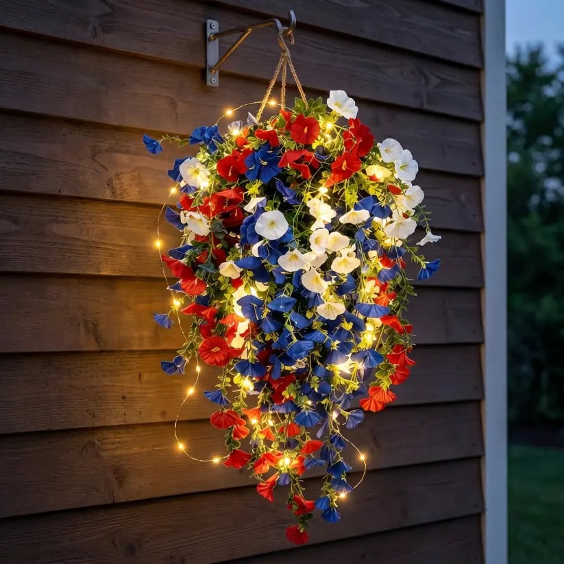 💙❤️ 🇺🇸 Glowing Patriotic Solar LED Decor Flower Bouquet
