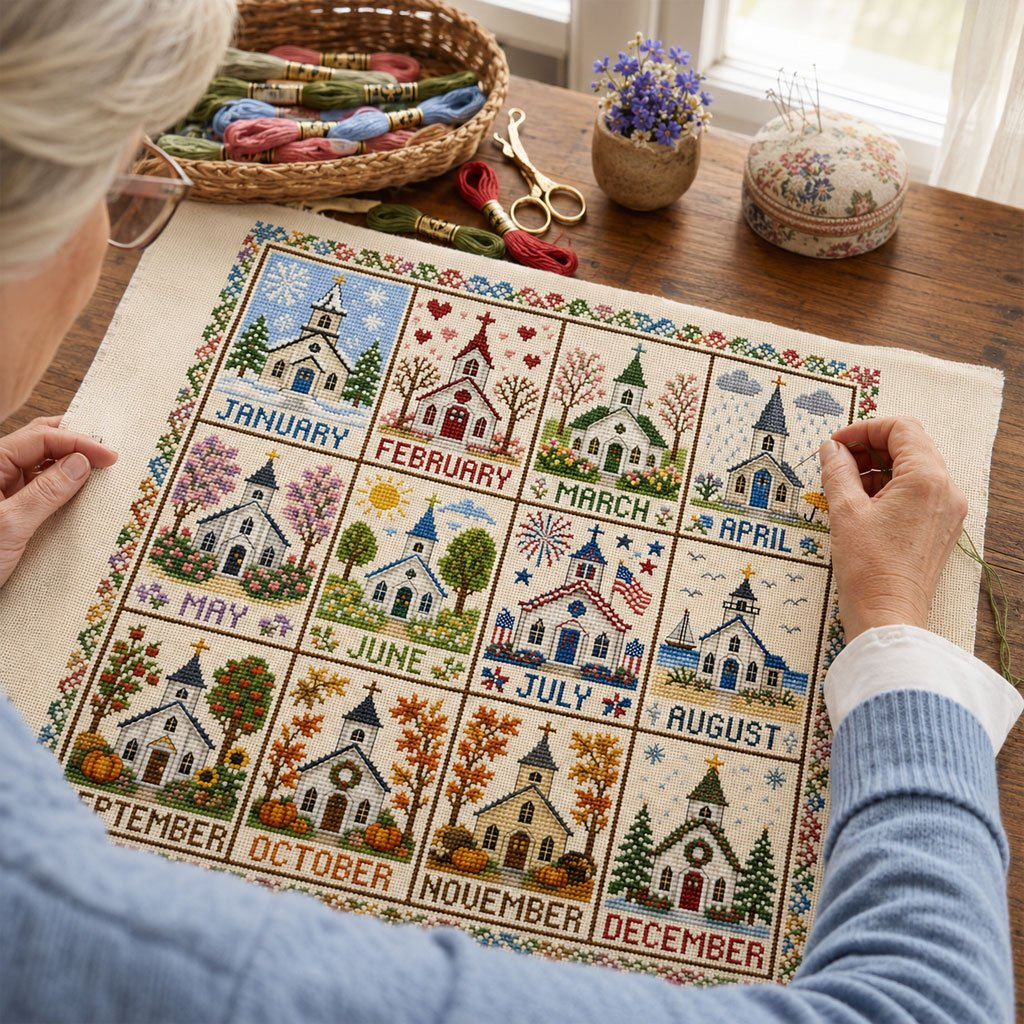 🌿 Stitch Every Season | 12-Month Cross Stitch Collection – 49% OFF Today 🔥