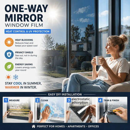 ☀️ One-Way Privacy Window Film – Daytime Mirror Effect, Heat Blocking & UV Protection