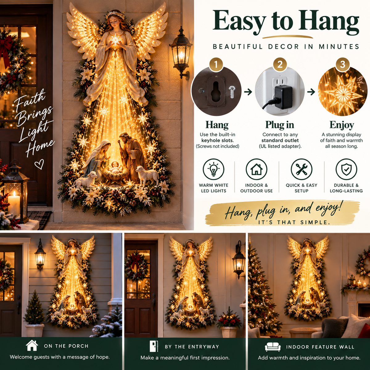 ✝️✨Heavenly Light™ Angel Nativity Wall Light with Cascading Golden Glow