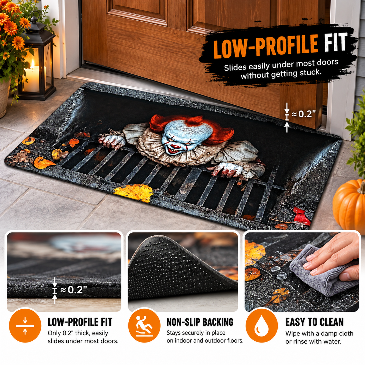 🎃💀Halloween Front Door Mat – Festive 3D Visual Skull & Clown Horror Rug