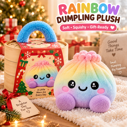 🌈 Cute Holiday Gift | Rainbow Dumpling Plush Squishies with Steamer Case