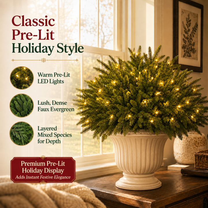 🎄 Holiday Home Special | Enchanted Evergreen Pine Set with Warm Lights – Save 44%