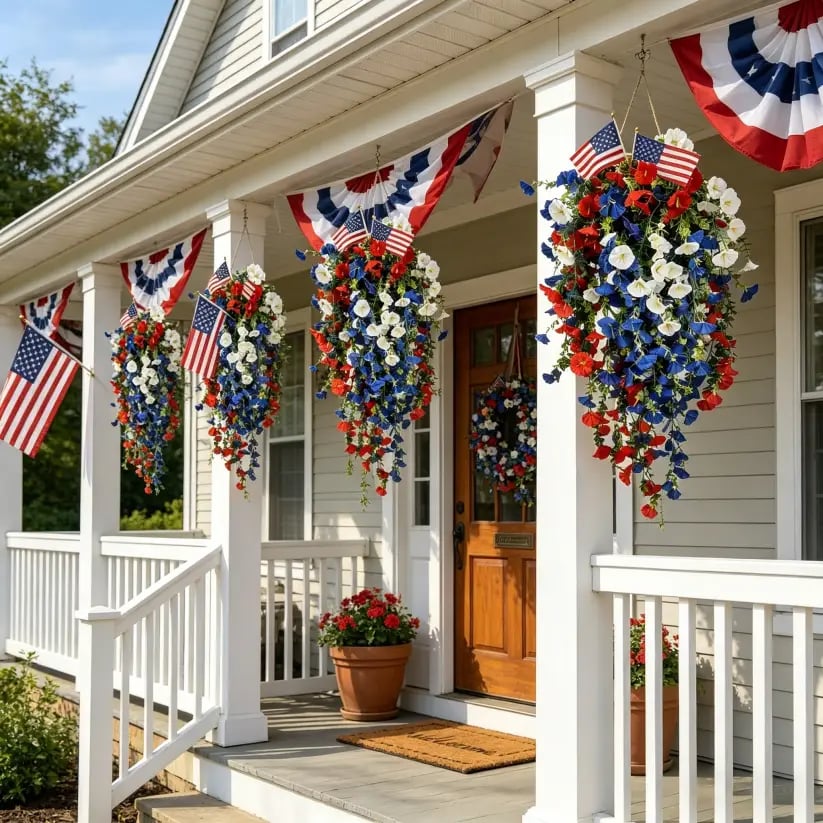 💙❤️ 🇺🇸 Glowing Patriotic Solar LED Decor Flower Bouquet