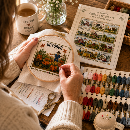 🌿 Stitch Every Season | 12-Month Cross Stitch Collection – 49% OFF Today 🔥