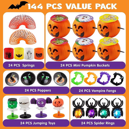 🎃 33% OFF | 24 Ready-to-Give Halloween Pumpkin Buckets – 144 Fun Toys Included