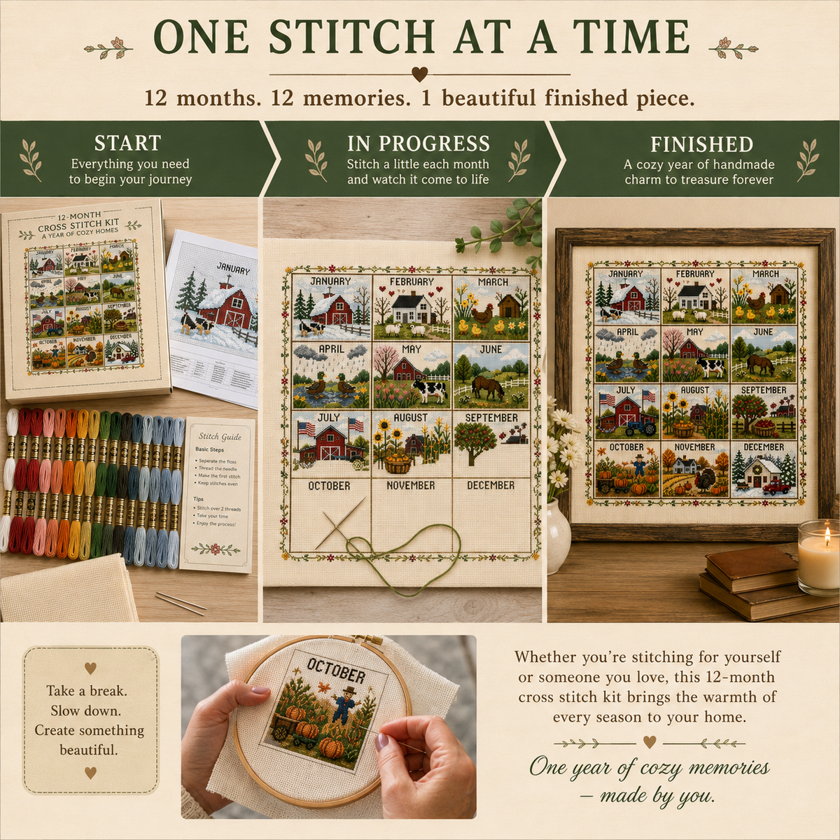 🌿 Stitch Every Season | 12-Month Cross Stitch Collection – 49% OFF Today 🔥