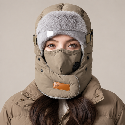 Unisex Fleece-Lined Winter Trapper Hat with Face Cover