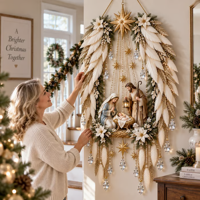 ✨👼 Heavenly Angel Wings Nativity Light✨ – Lighted Christmas Wall Decor ✈️