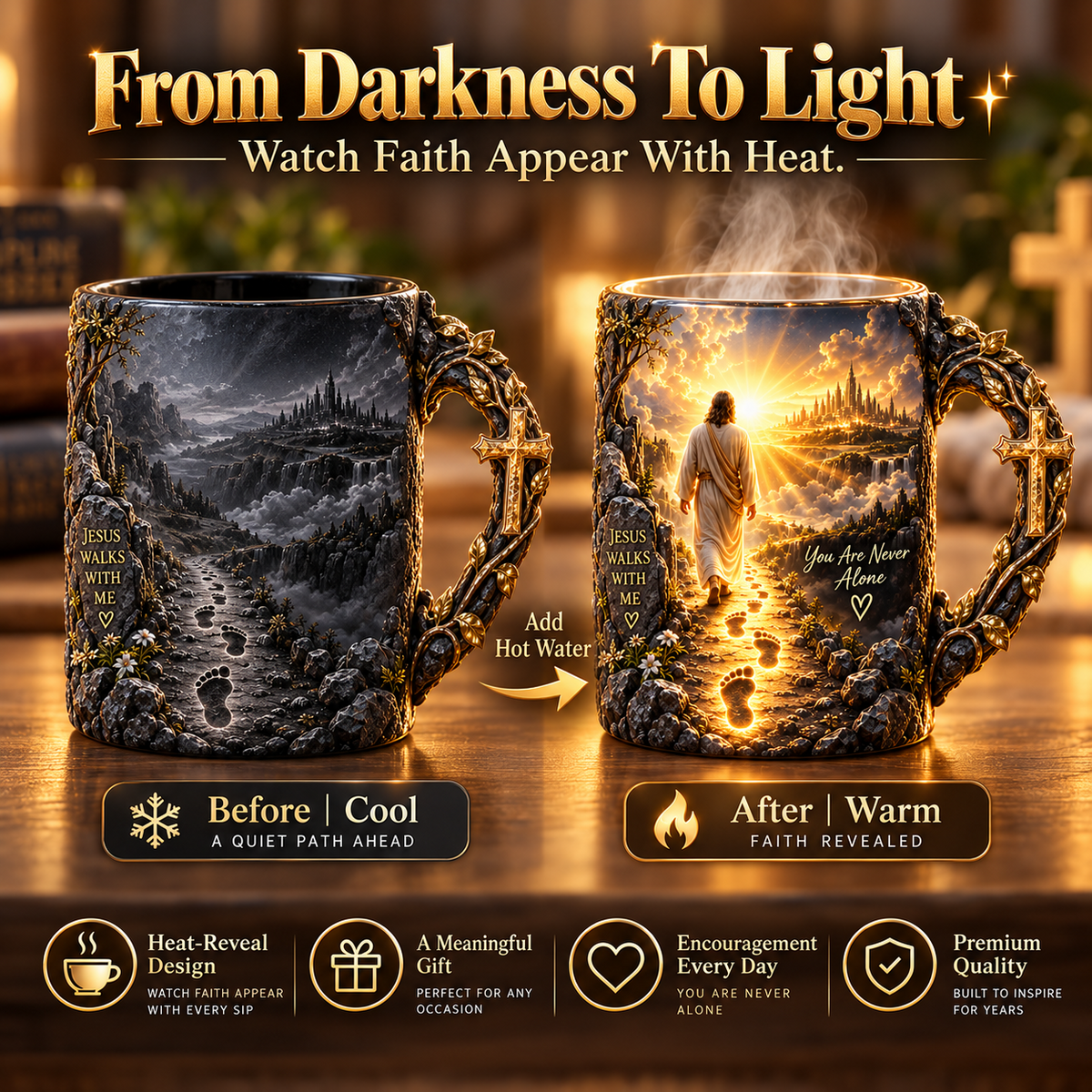 🔥 SAVE 49% |✝️ Jesus Walks With Me™ Heat-Reveal Mug – Never Walk Alone ❤️