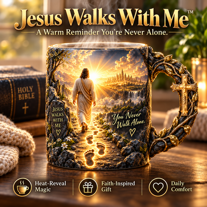 🔥 SAVE 49% |✝️ Jesus Walks With Me™ Heat-Reveal Mug – Never Walk Alone ❤️