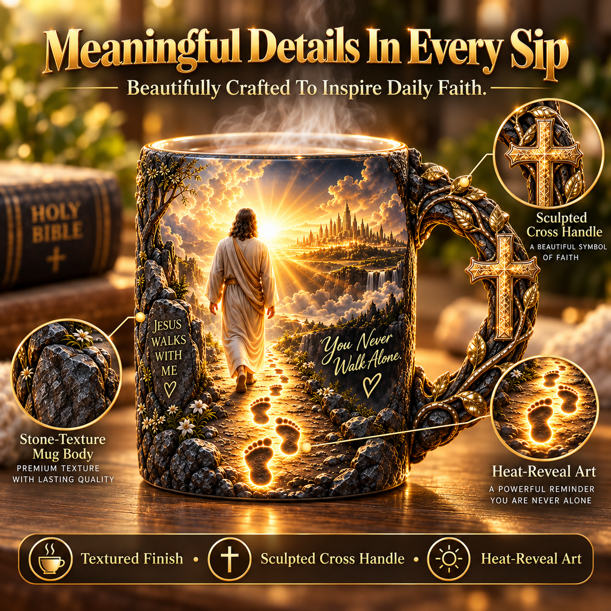 🔥 SAVE 49% |✝️ Jesus Walks With Me™ Heat-Reveal Mug – Never Walk Alone ❤️