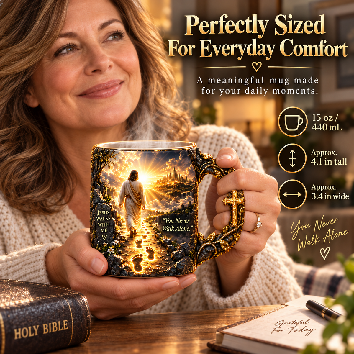 🔥 SAVE 49% |✝️ Jesus Walks With Me™ Heat-Reveal Mug – Never Walk Alone ❤️