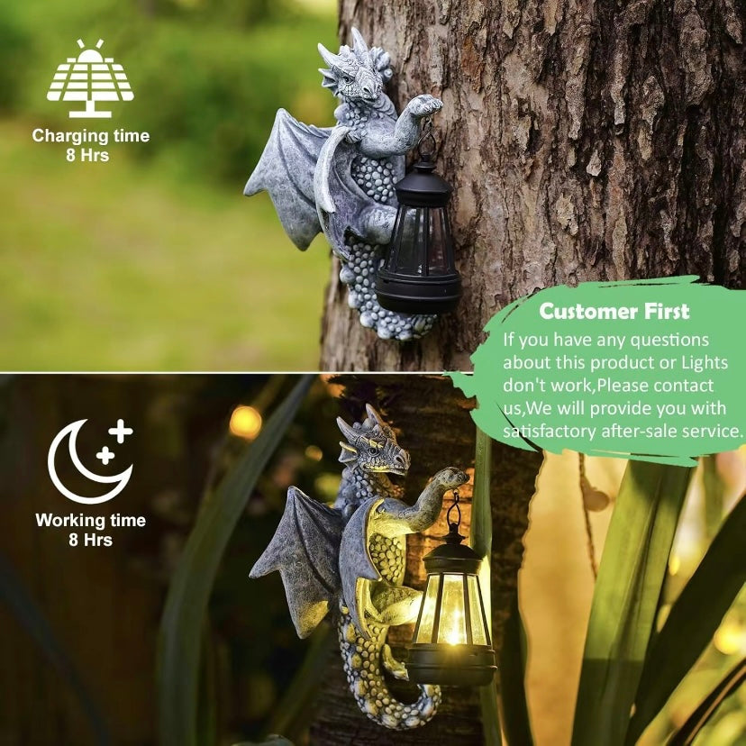 🔥 50% OFF – Solar Dragon Tree Hugger Statue with Lantern 🐉✨