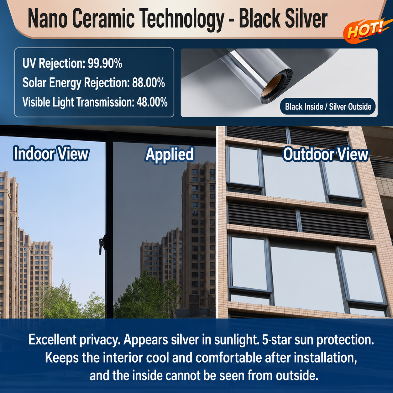 🔥 50% OFF – One-Way Mirror Window Film ☀️ | Heat Control & UV Protection