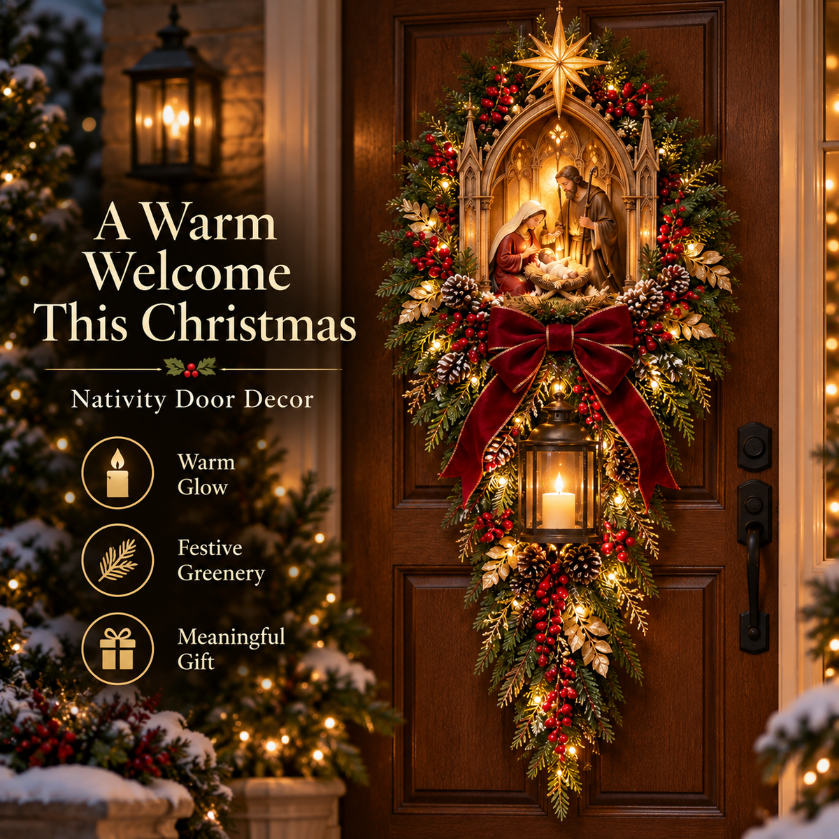 ✝️✨HolyNight™ Vintage Lighted Nativity Scene Christmas Wreath Door Hanging