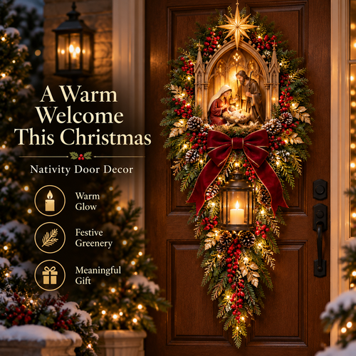 ✝️✨HolyNight™ Vintage Lighted Nativity Scene Christmas Wreath Door Hanging