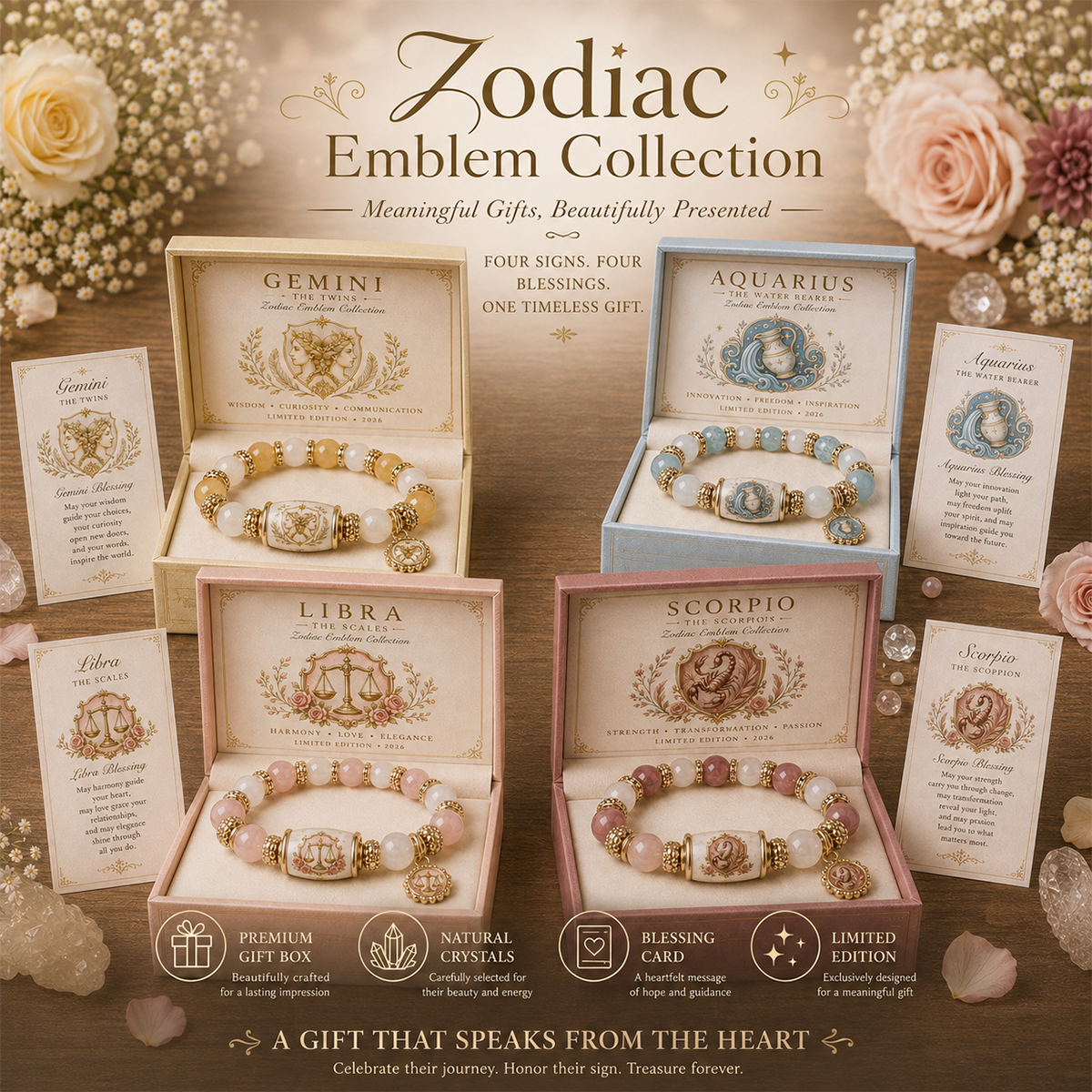 🎁 Holiday Gift Special | 12 Zodiac Natural Chalcedony Bracelet – Save 34%