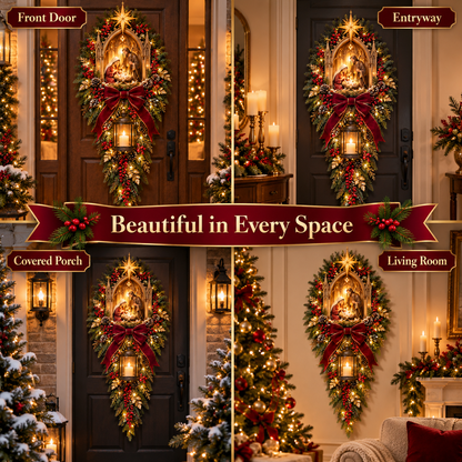 ✝️✨HolyNight™ Vintage Lighted Nativity Scene Christmas Wreath Door Hanging