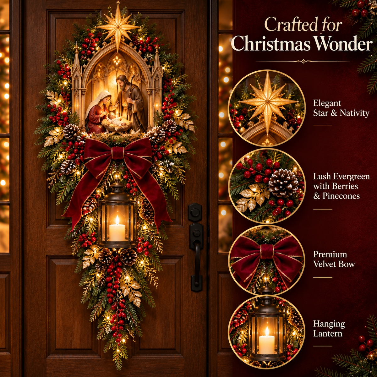 ✝️✨HolyNight™ Vintage Lighted Nativity Scene Christmas Wreath Door Hanging