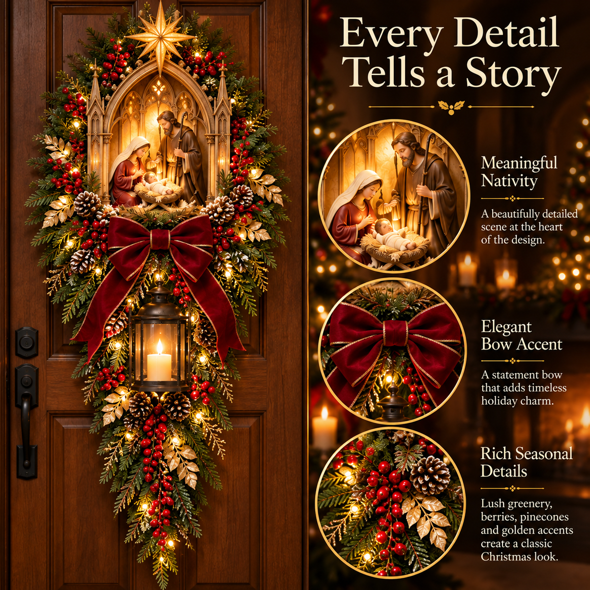 ✝️✨HolyNight™ Vintage Lighted Nativity Scene Christmas Wreath Door Hanging