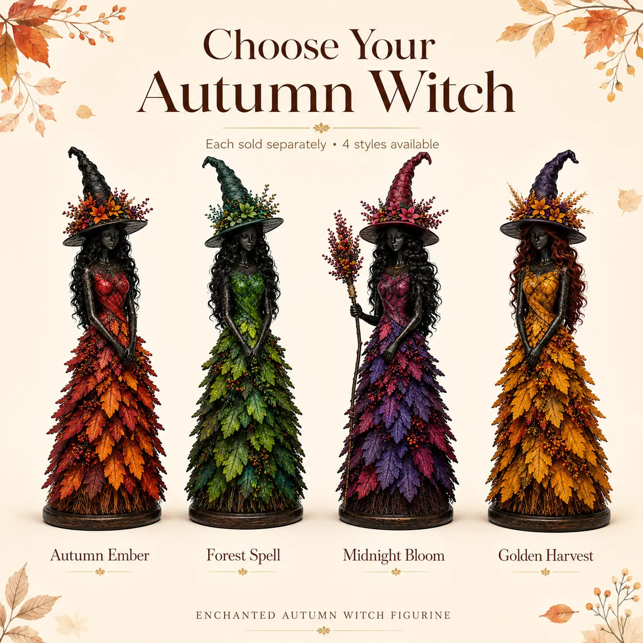 🎃 Enchanted Witch Figurine – Cozy Halloween & Fall Decor🍂✨
