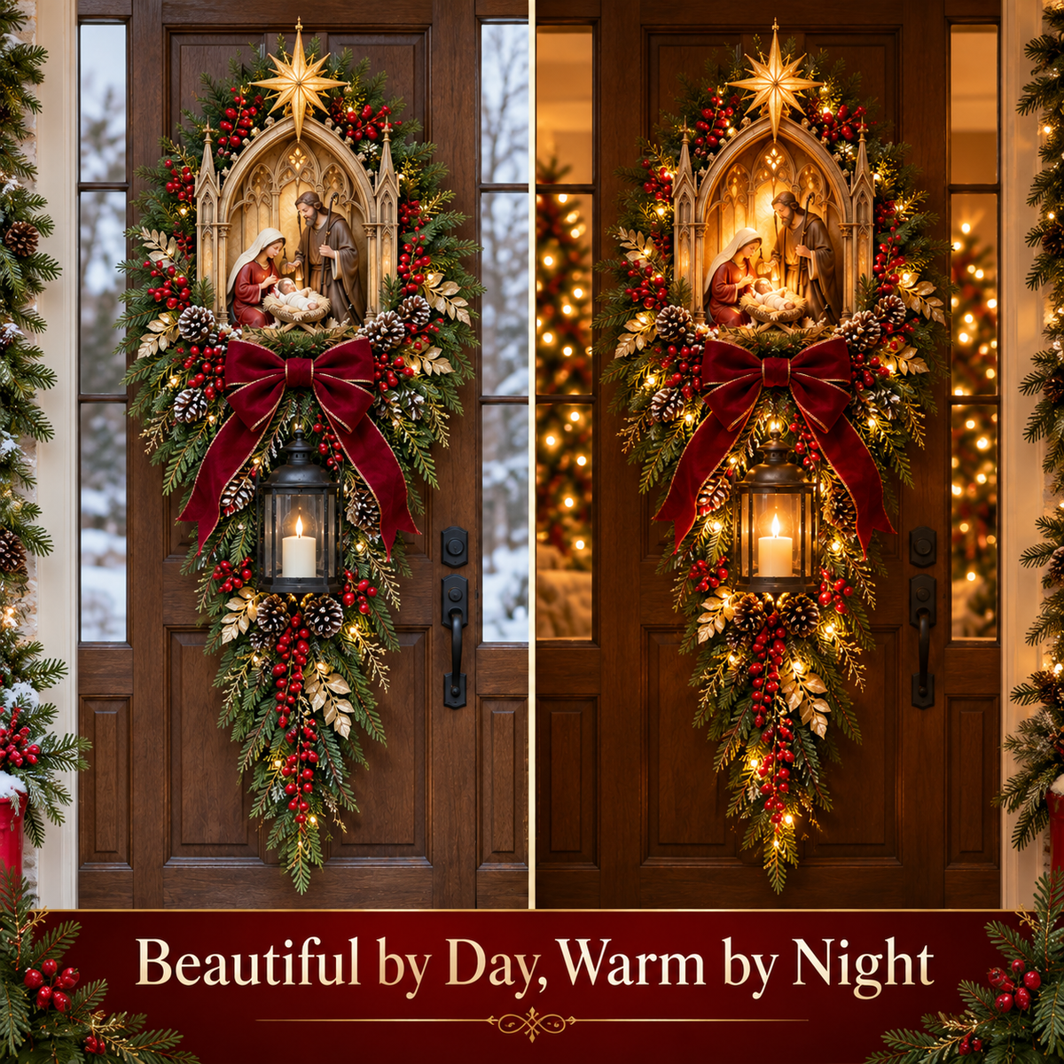 ✝️✨HolyNight™ Vintage Lighted Nativity Scene Christmas Wreath Door Hanging