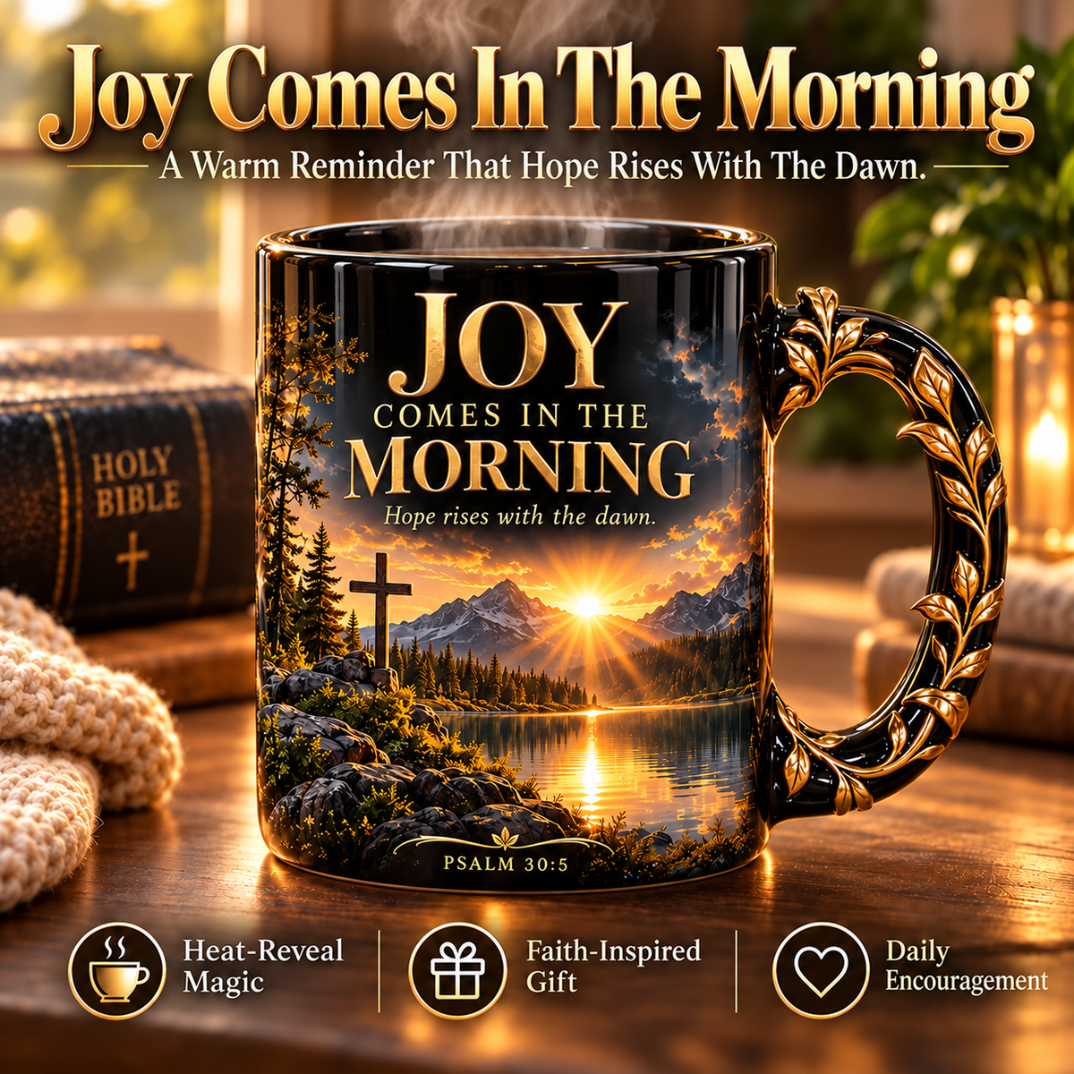 ☀️✝️Joy Comes in the Morning™ Heat-Reveal Ceramic Faith Mug🙏Inspirational Christian Coffee Cup