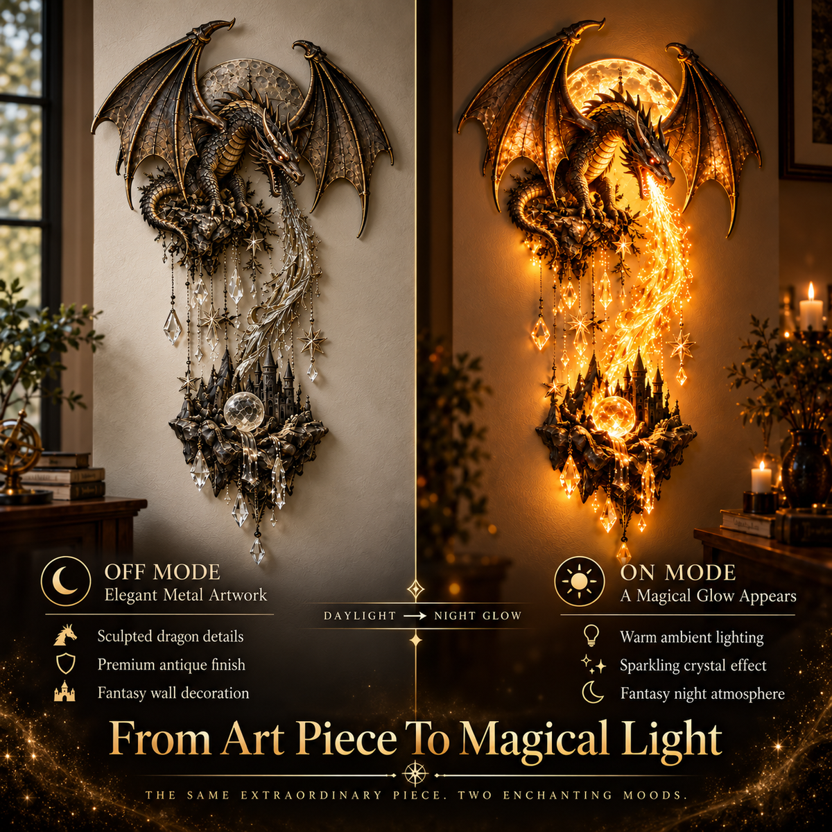 🔥 Limited-Time 49% OFF – 🐉 Dragonfire Moonlight Wall Lamp | Enchanted Fantasy Castle Decor 🌙