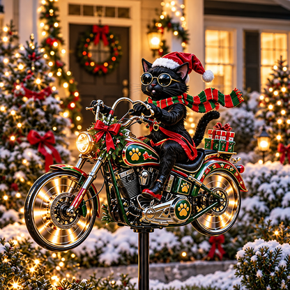 🎅🦌MerryRider™ Christmas Santa Biker Wind Spinner - Kinetic Metal Garden Stake for Holiday Yard Art & Winter Decor