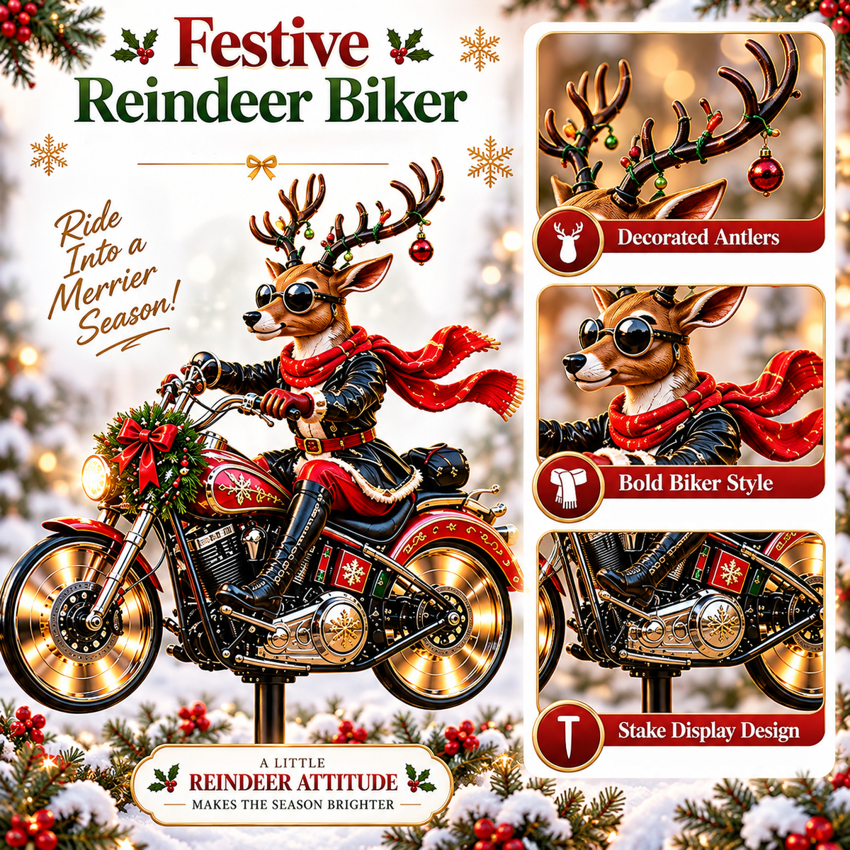 🎅🦌MerryRider™ Christmas Santa Biker Wind Spinner - Kinetic Metal Garden Stake for Holiday Yard Art & Winter Decor