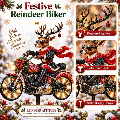 🎅🦌MerryRider™ Christmas Santa Biker Wind Spinner - Kinetic Metal Garden Stake for Holiday Yard Art & Winter Decor