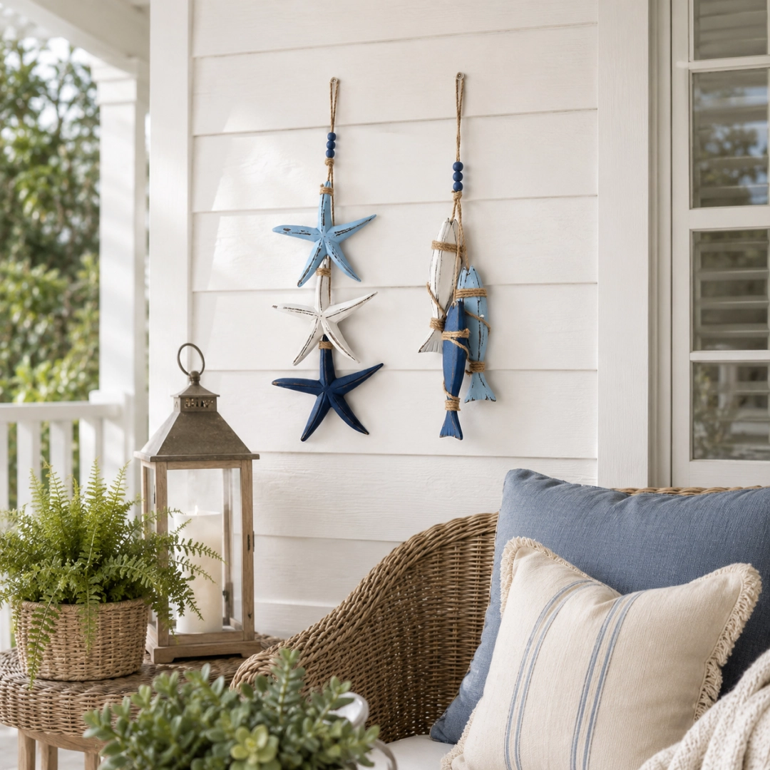 🔥 Limited-Time 50% OFF 🌊 Lighted Coastal Wooden Starfish & Fish Hanging Decor – 23.2" × 6.7" Beach Wall Accent