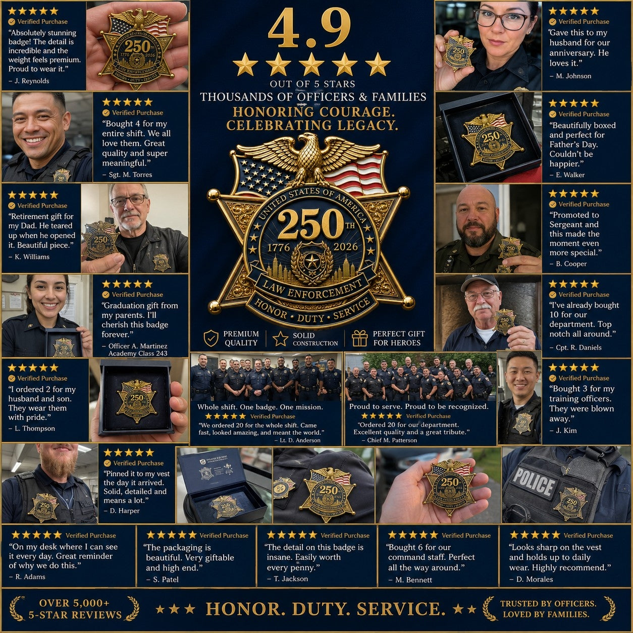 ⚡️America 250 Law Enforcement Commemorative Brooch – Honor, Duty & Service Badge-Style Lapel Pin