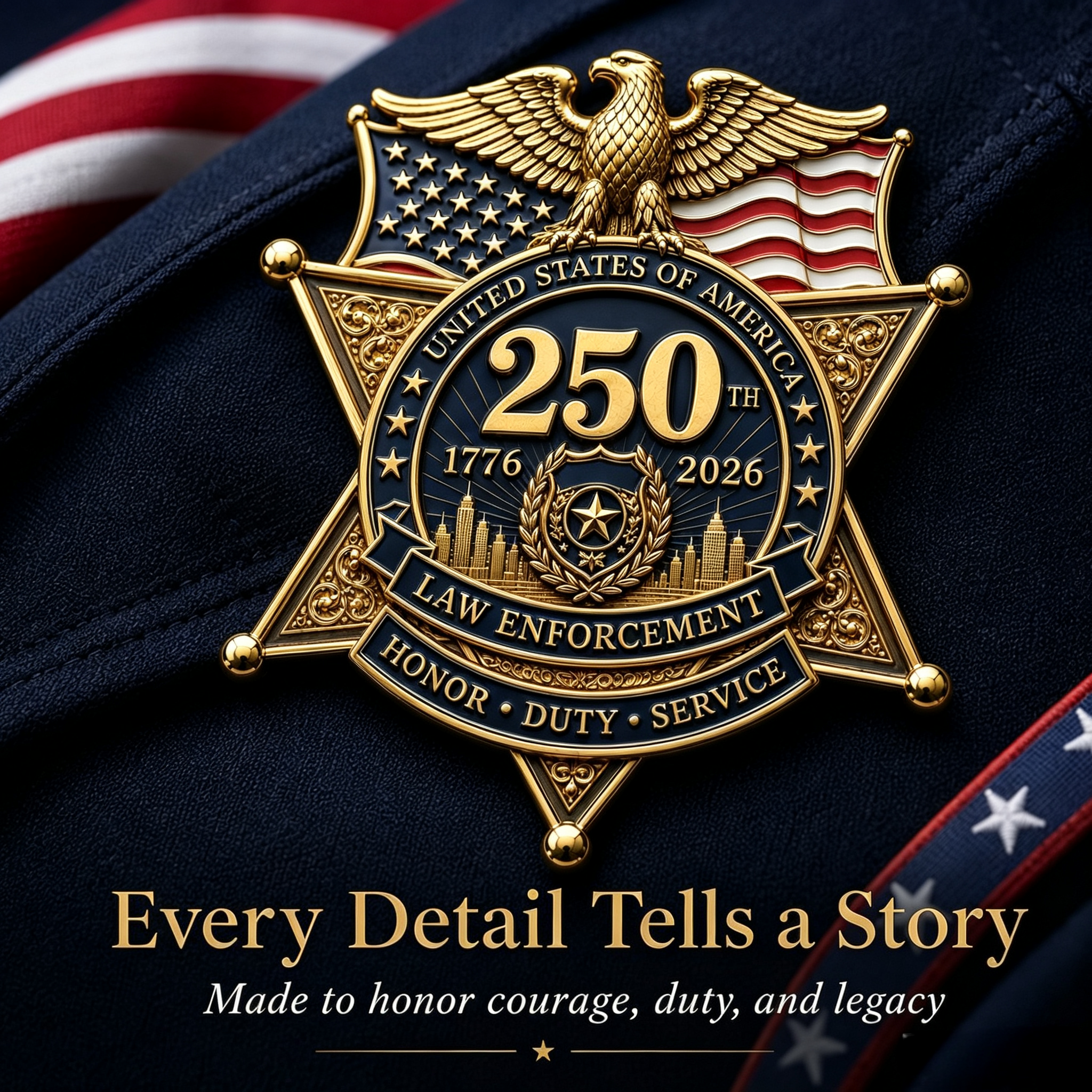 ⚡️America 250 Law Enforcement Commemorative Brooch – Honor, Duty & Service Badge-Style Lapel Pin