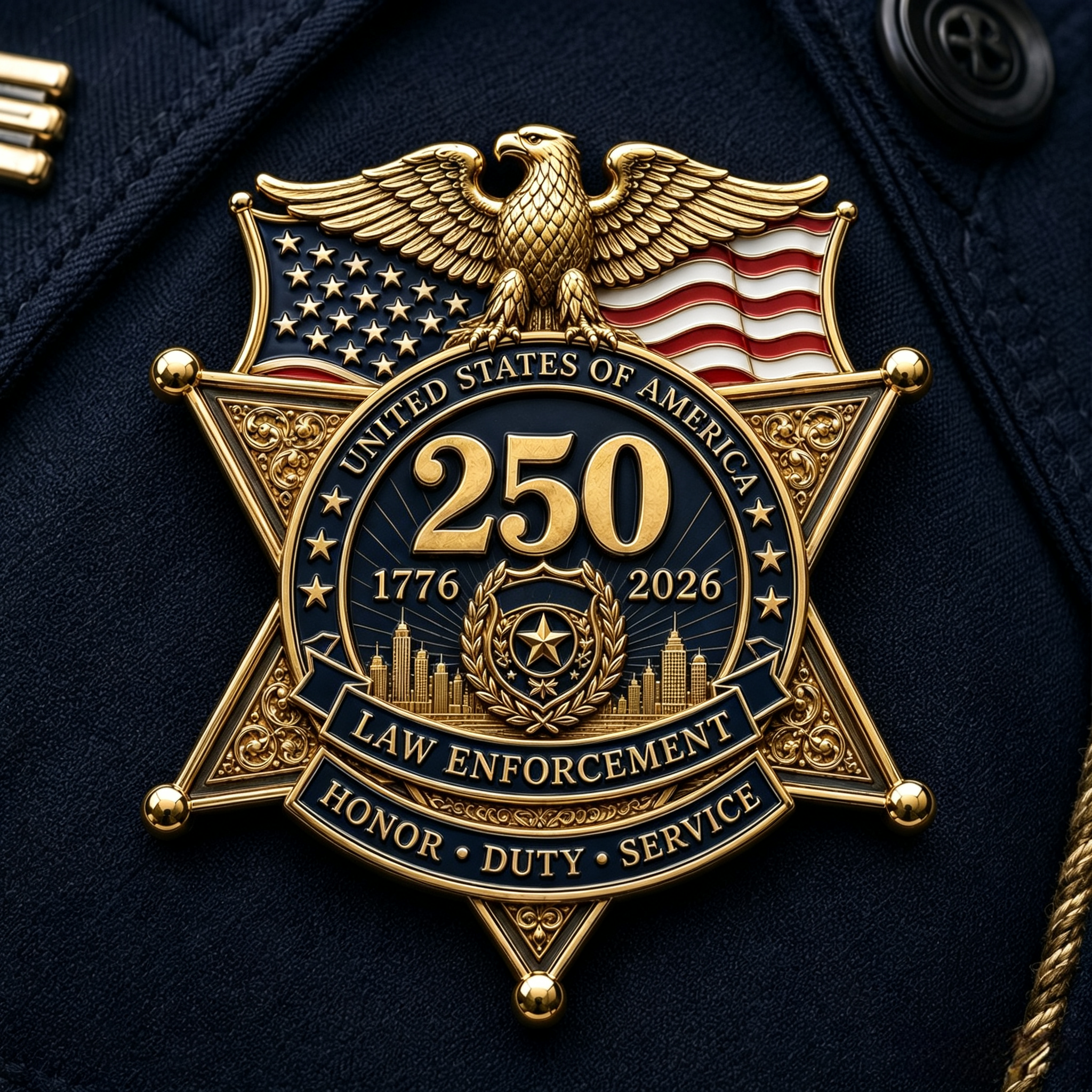 ⚡️America 250 Law Enforcement Commemorative Brooch – Honor, Duty & Service Badge-Style Lapel Pin