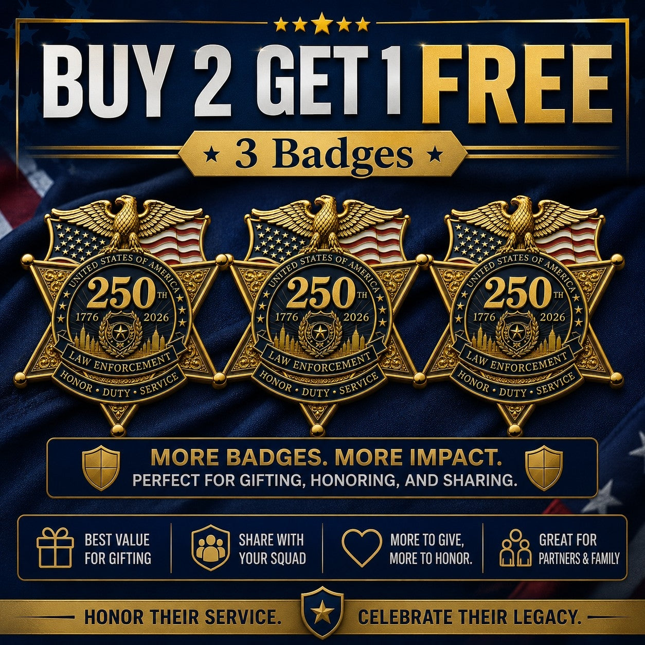 ⚡️America 250 Law Enforcement Commemorative Brooch – Honor, Duty & Service Badge-Style Lapel Pin