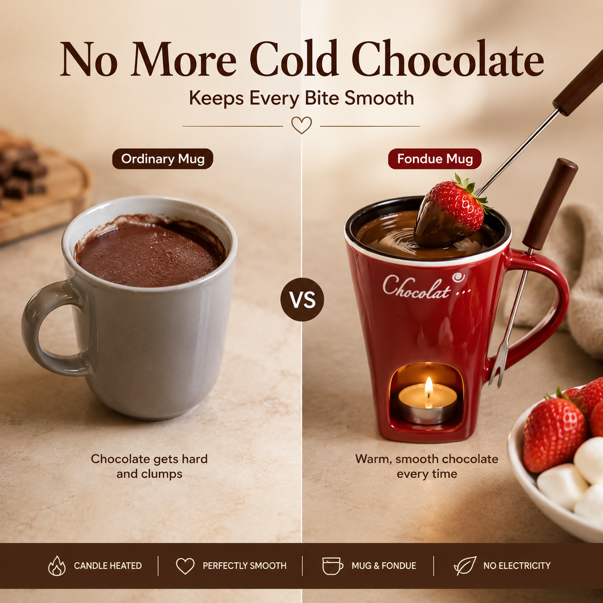 🍫🎄 Holiday Treat Special | Candle-Heated Chocolate Fondue Mug Set – Save 37%