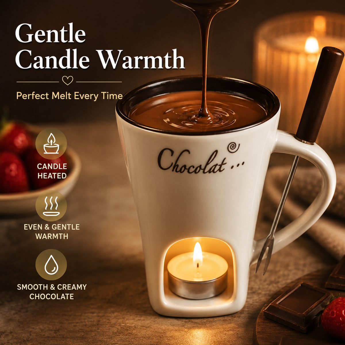🍫🎄 Holiday Treat Special | Candle-Heated Chocolate Fondue Mug Set – Save 37%